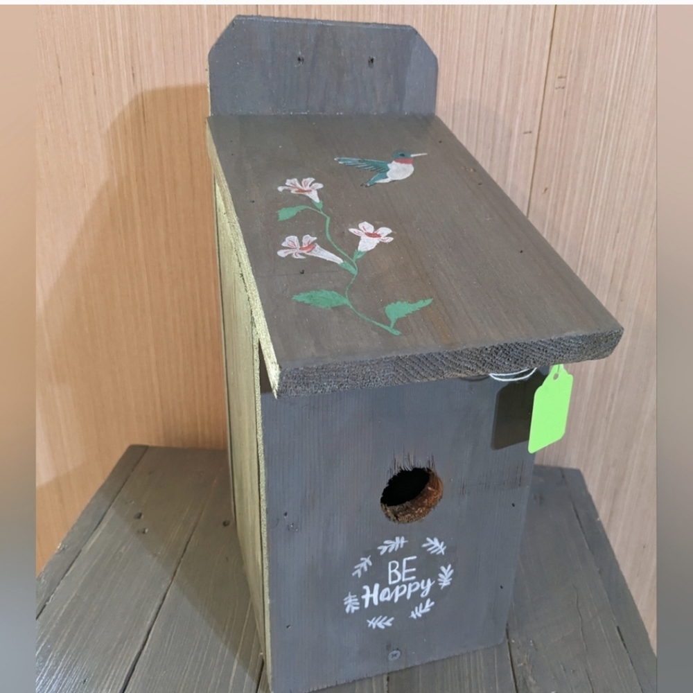 Bird House Floral Hummingbird Handmade Cedar Wood Handcrafted Handpainted